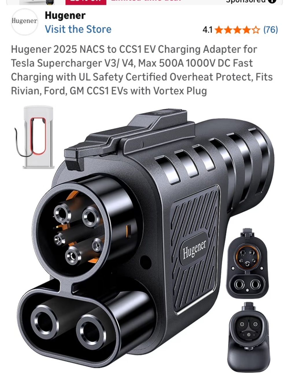 CCS1 to Tesla DC Supercharger Adapter Plug - Black
